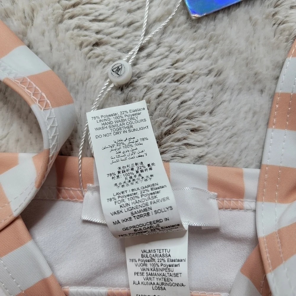 Missguided Stripe Cut Out Bikini Swim Top White Peach NWT Size 6 - Picture 11 of 12